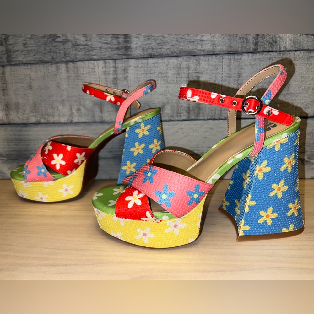 GIANNI BINI NWOB PLATFORM RHINESTONE FLORAL HEEL - Picture 8 of 12